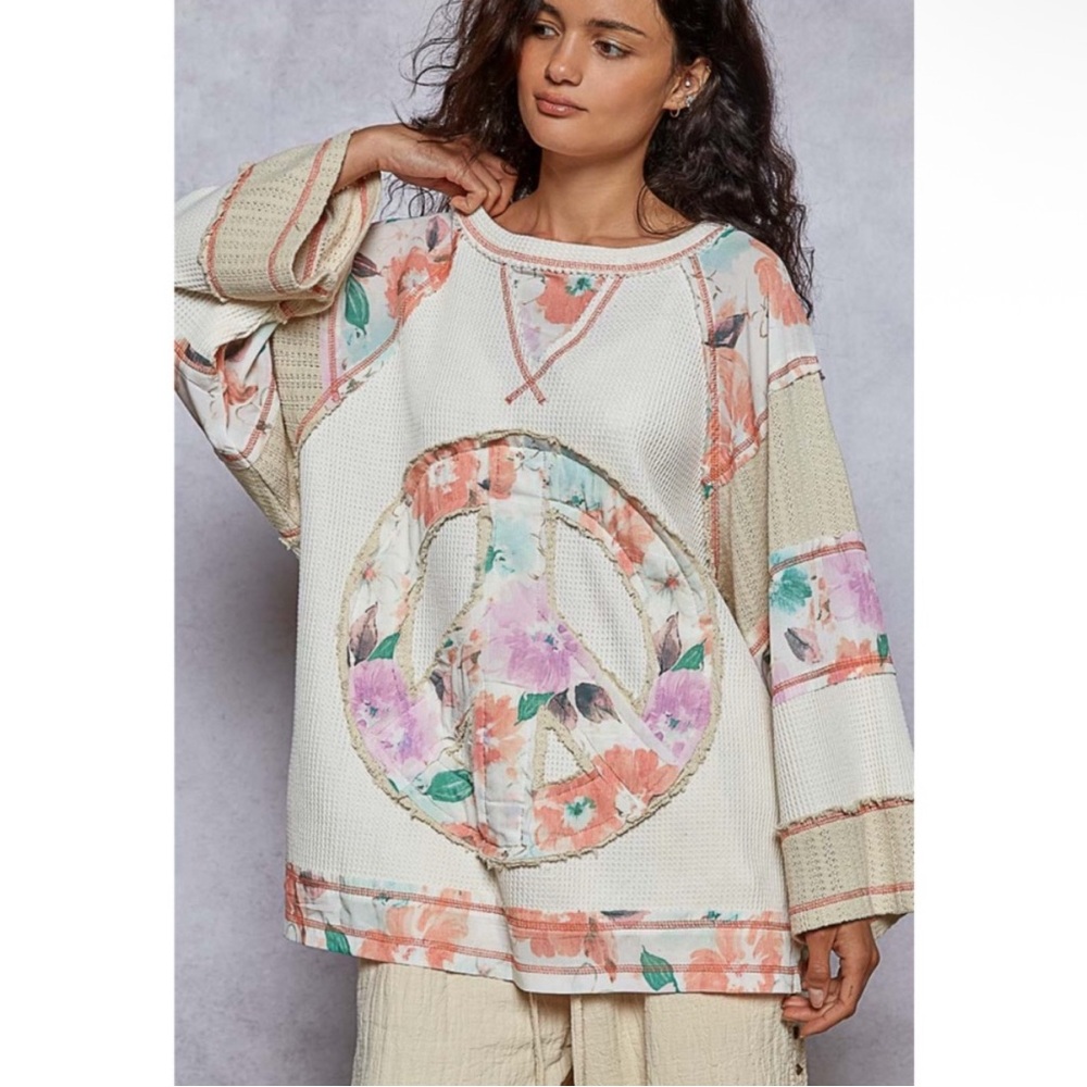 NWOT POL Floral Peace Sign Sweater